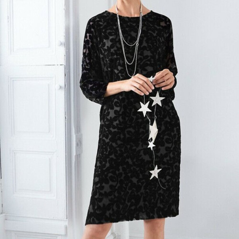 Garnet Hill 3/4 Sleeve Shift Dress‎ Black Lined
